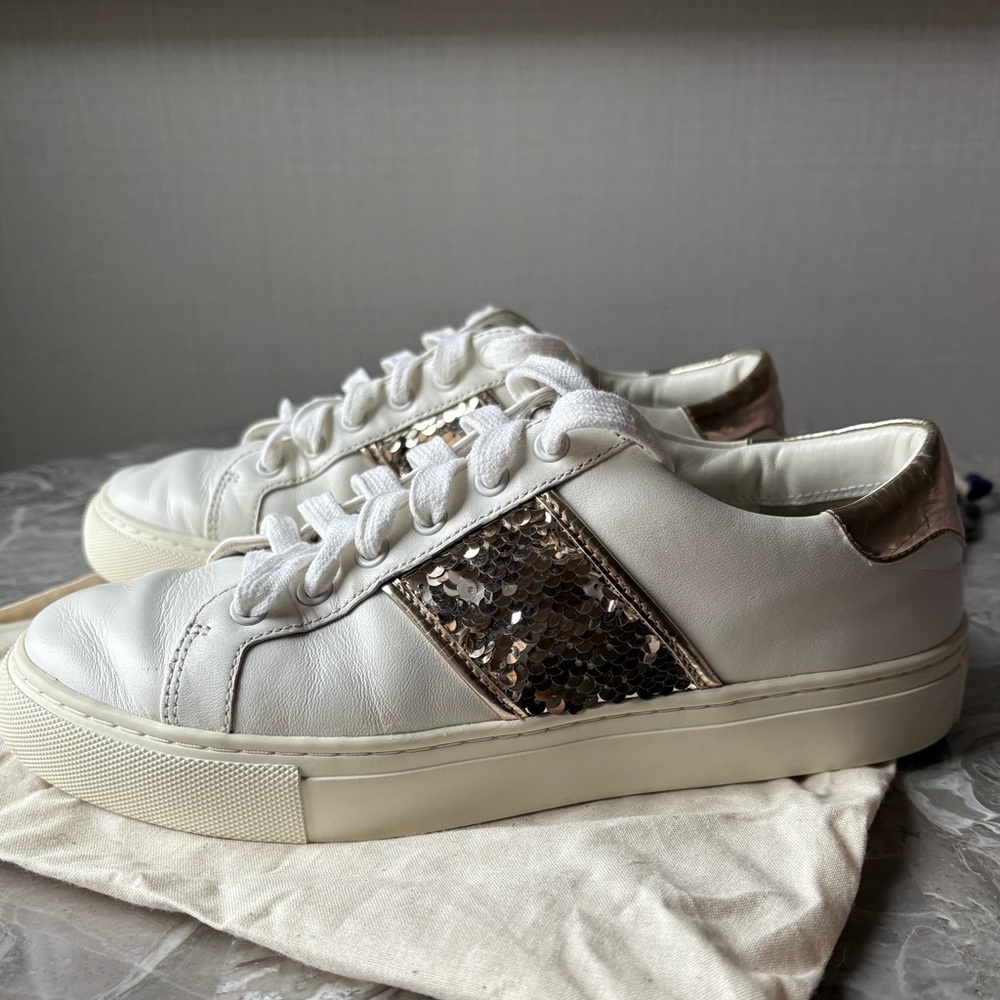 Tory Burch White Sneakers Sequin Size 7 with Dust Bag
